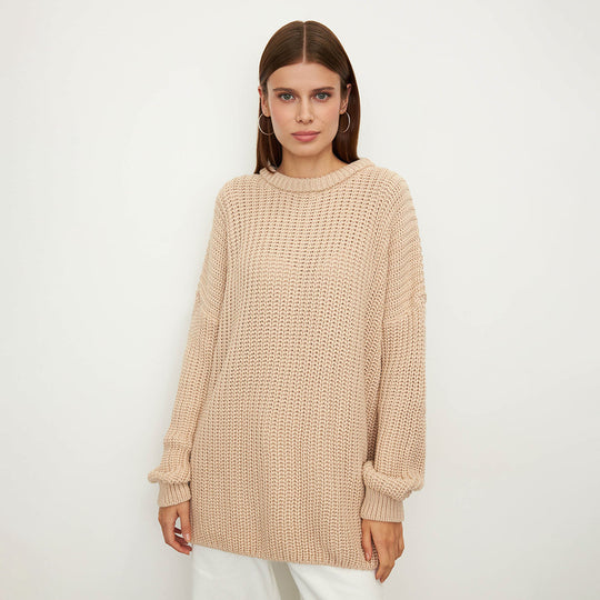 Damen Grobstrickpullover mit lässigem Schnitt und weitem Kragen Fudus