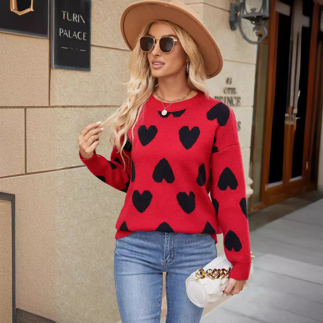Damen Kuscheliger Pullover mit Herzmotiven Fudus