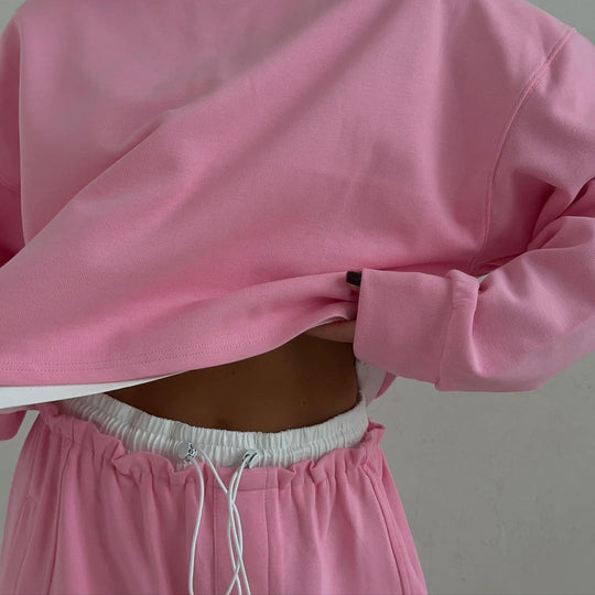 Damen modischer Cropped Sweatshirt und lässige weite Lounge-Hosen Set Fudus