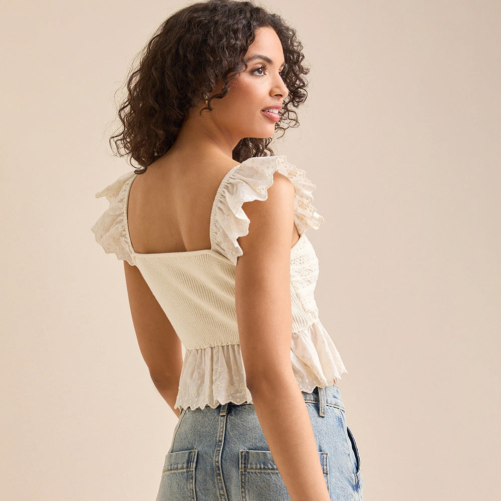 Damen Häkeloberteil mit verspieltem Rüschensaum Fudus