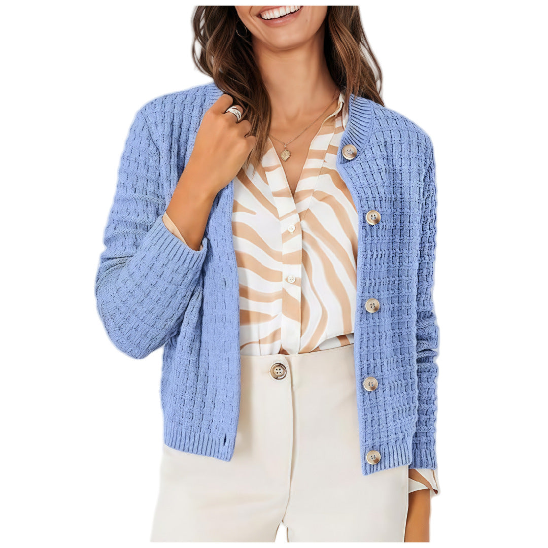 Damen lässige Strickjacke mit dekorativen Knöpfen Fudus