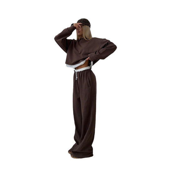 Damen modischer Cropped Sweatshirt und lässige weite Lounge-Hosen Set Fudus