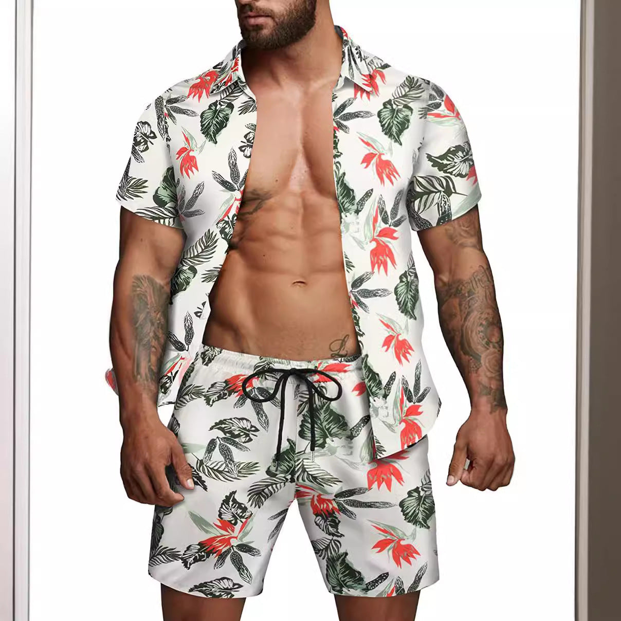 Herren Kurzärmliges Hemd und Badeshorts Set