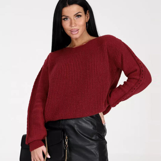 Damen Grobstrickpullover mit eleganten Knopfdetails Fudus