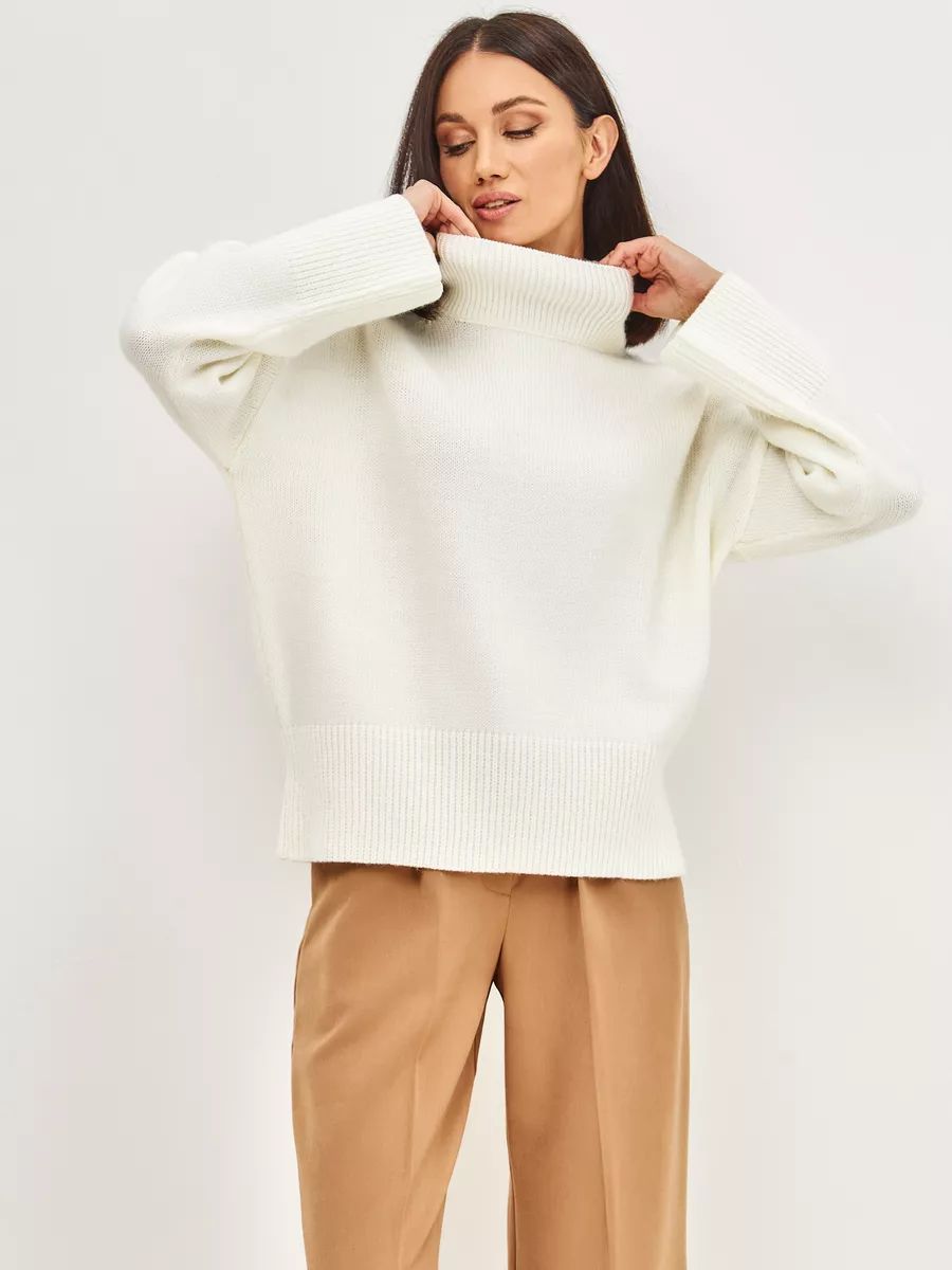 Damen Grobstrickpullover mit hohem Kragen und modernen Ärmeln Fudus