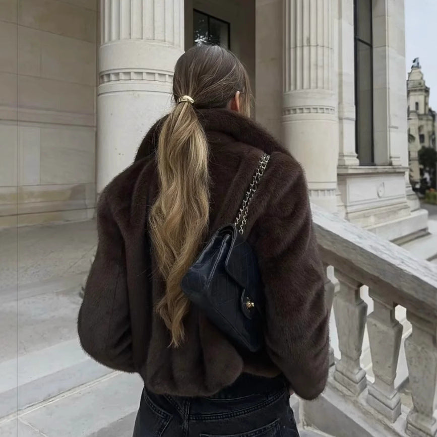 Damen Kurze Kunstfelljacke Fudus