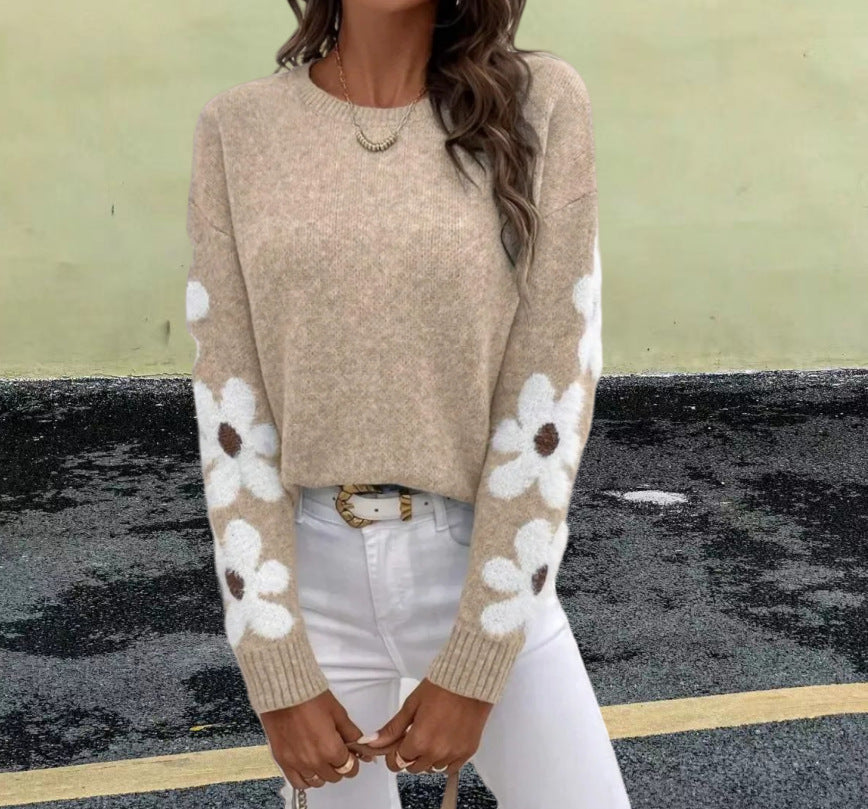 Damen kuscheliger Pullover mit floralen Applikationen Fudus