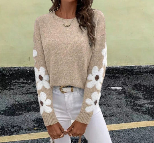 Damen kuscheliger Pullover mit floralen Applikationen Fudus