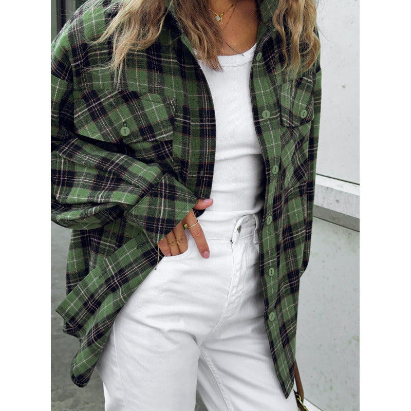 Damen lässige Karobluse mit übergroßem Schnitt Fudus