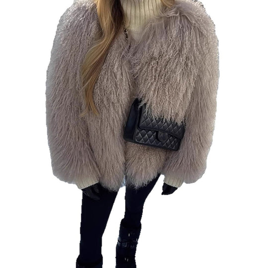 Damen Kunstfelljacke mit voluminösen Ärmeln