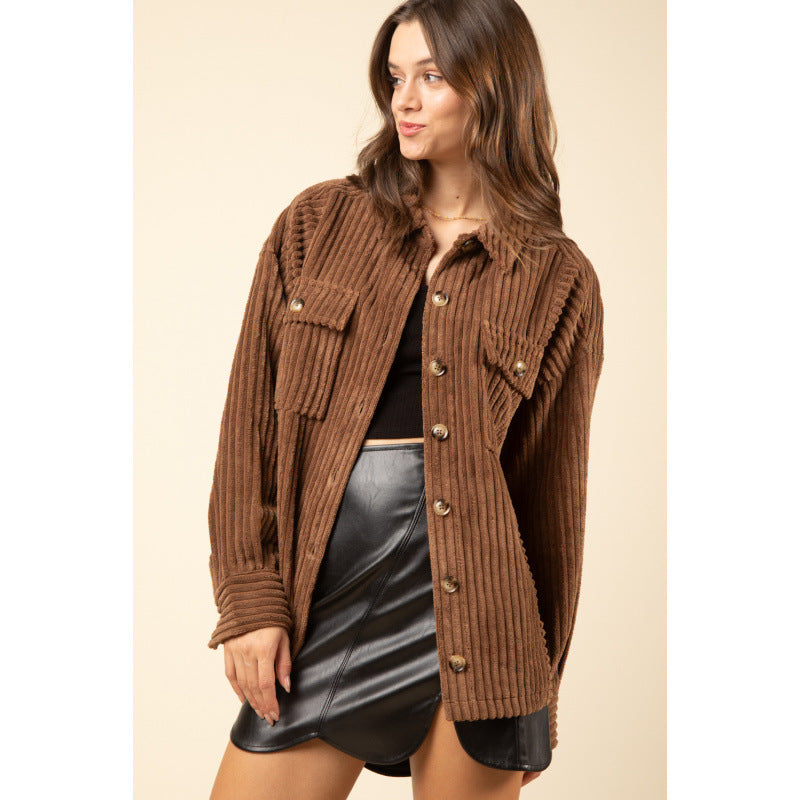 Damen lässige Cordjacke mit praktischen Taschen Fudus