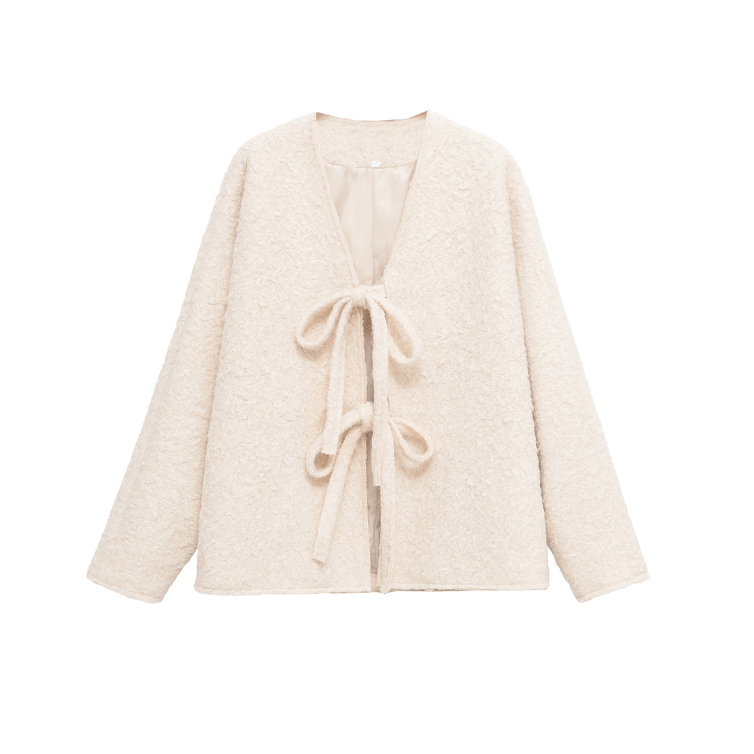 Damen kuschelige Strickjacke mit Krawatte Fudus