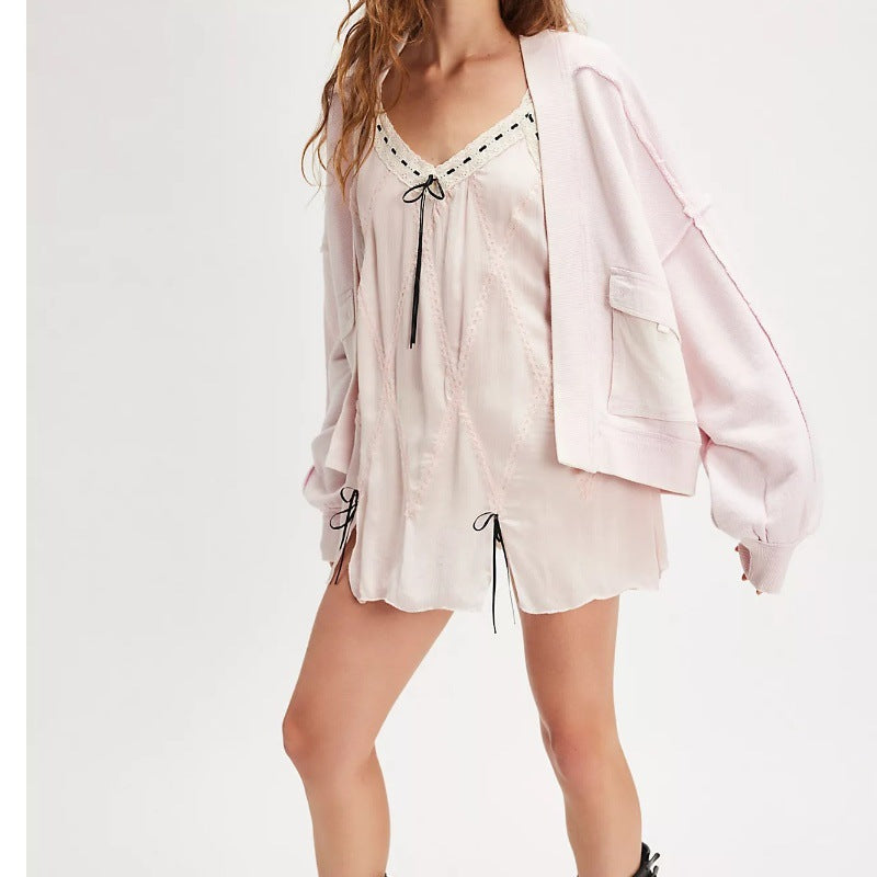 Damen lässige Hoodie-Jacke mit weiten Ärmel und praktischen Taschen Fudus