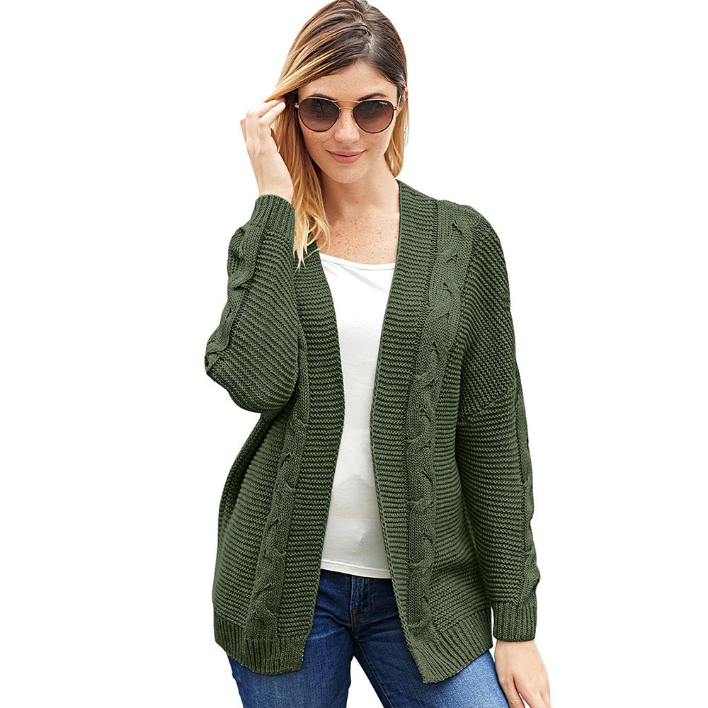 Damen Grobstrickcardigan mit Zopfmuster und lässigem Schnitt Fudus