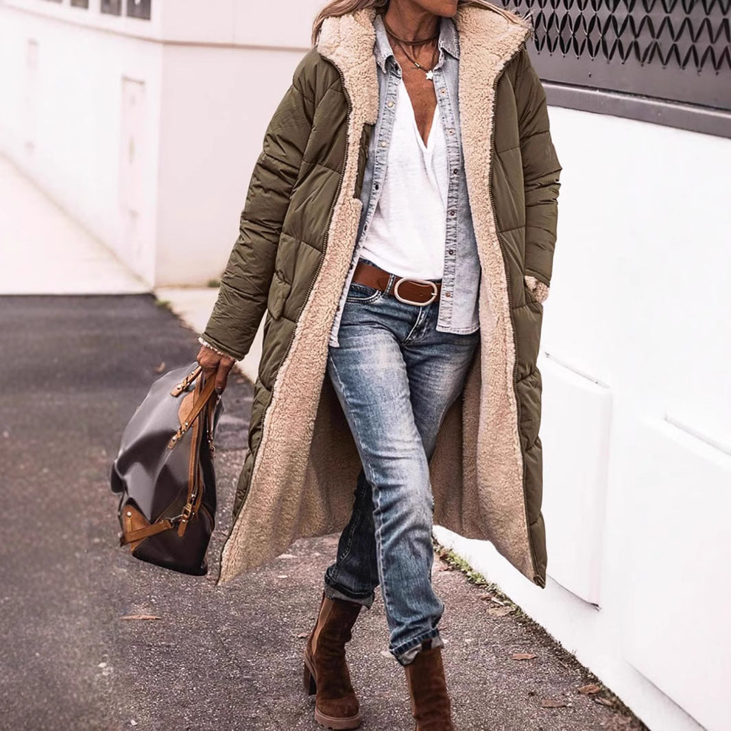 Damen Langer gesteppter Wintermantel mit kuscheligem Innenfutter Fudus