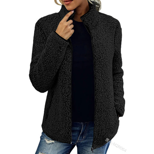 Damen kuschelige Fleecejacke mit hohem Kragen Fudus