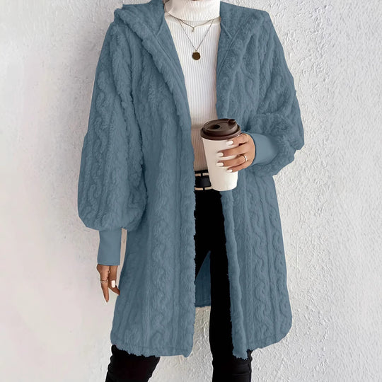 Damen Kuscheljacke mit Kapuze und strukturiertem Design
