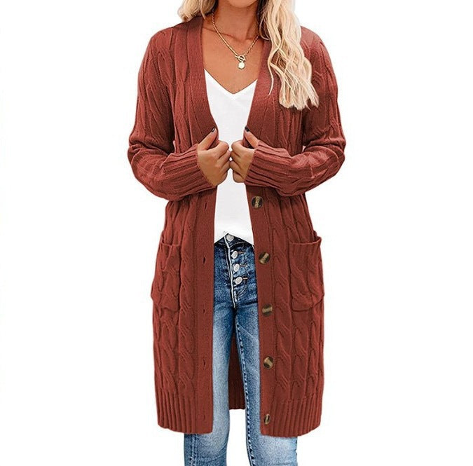 Damen Langstrickjacke mit Zopfmuster Fudus