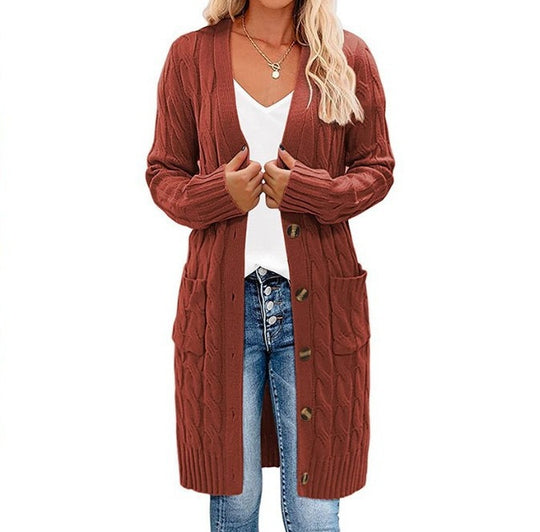 Damen Langstrickjacke mit Zopfmuster Fudus