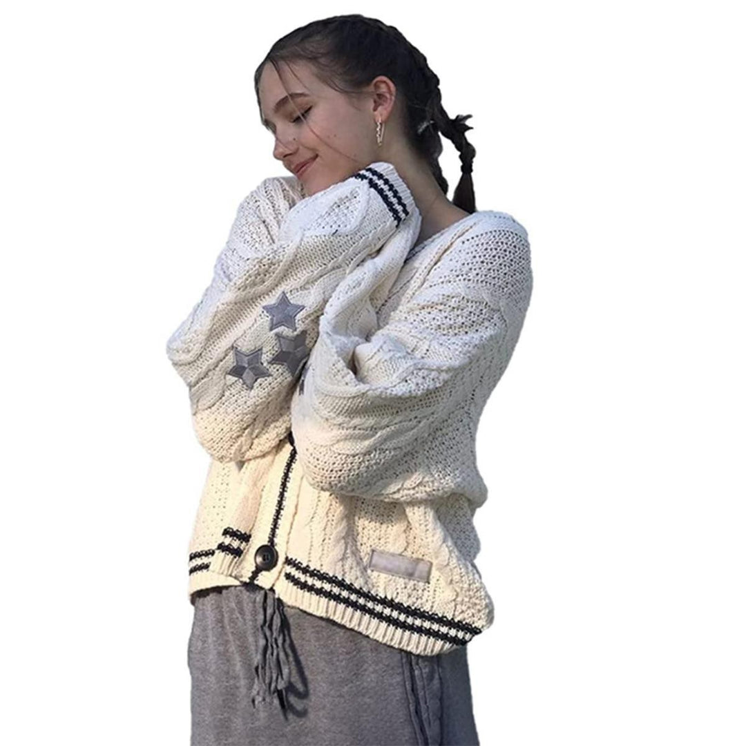 Damen Grobstrick Cardigan mit modischem Sternenmotiv Fudus