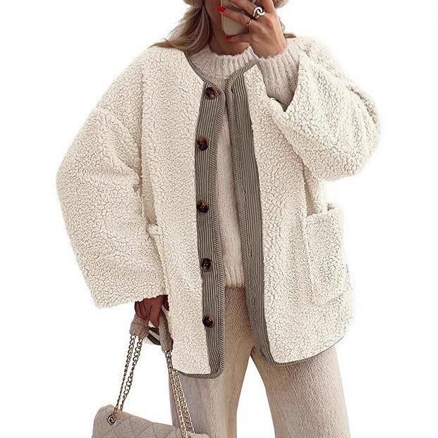 Damen kuschelige Fleecejacke mit Knopfdetails Fudus