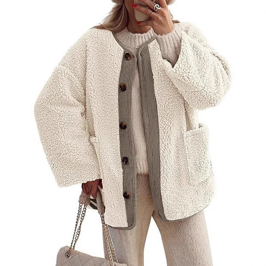 Damen kuschelige Fleecejacke mit Knopfdetails Fudus