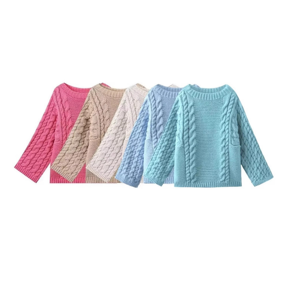 Damen kuscheliger Strickpullover mit Zopfmuster und weitem Schnitt Fudus