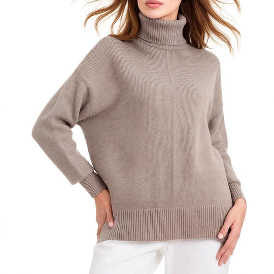 Damen Grobstrickpullover mit hohem Kragen und lässigem Schnitt Fudus