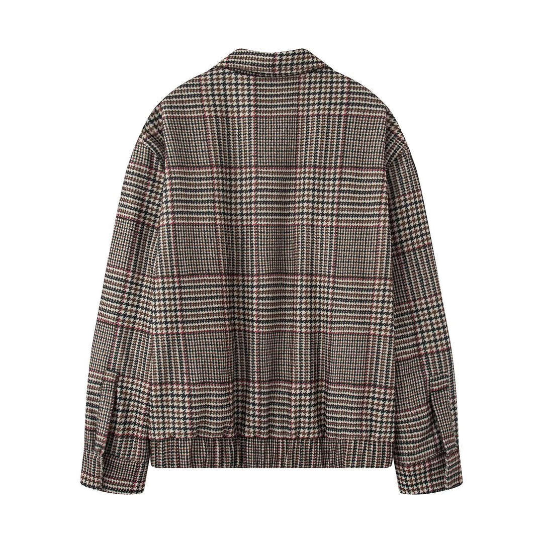 Damen Karierte Übersize-Jacke mit hohen Kragen und elastischem Bund Fudus