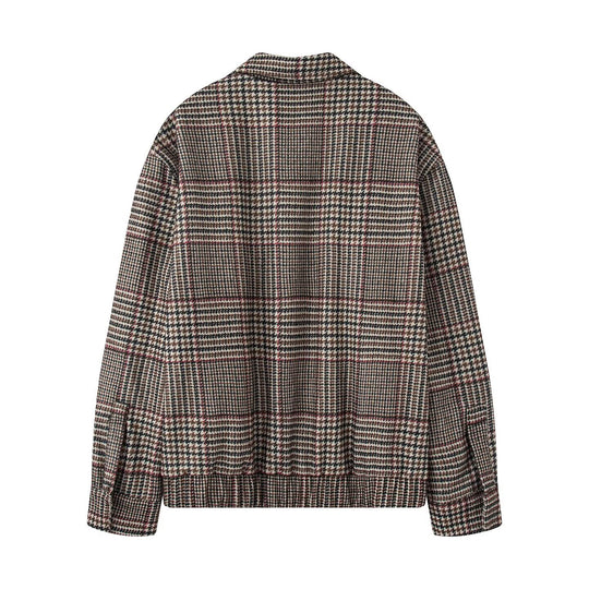 Damen Karierte Übersize-Jacke mit hohen Kragen und elastischem Bund Fudus