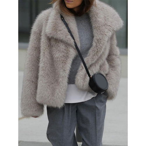 Damen Kuschelige Teddy-Jacke mit breitem Revers Fudus