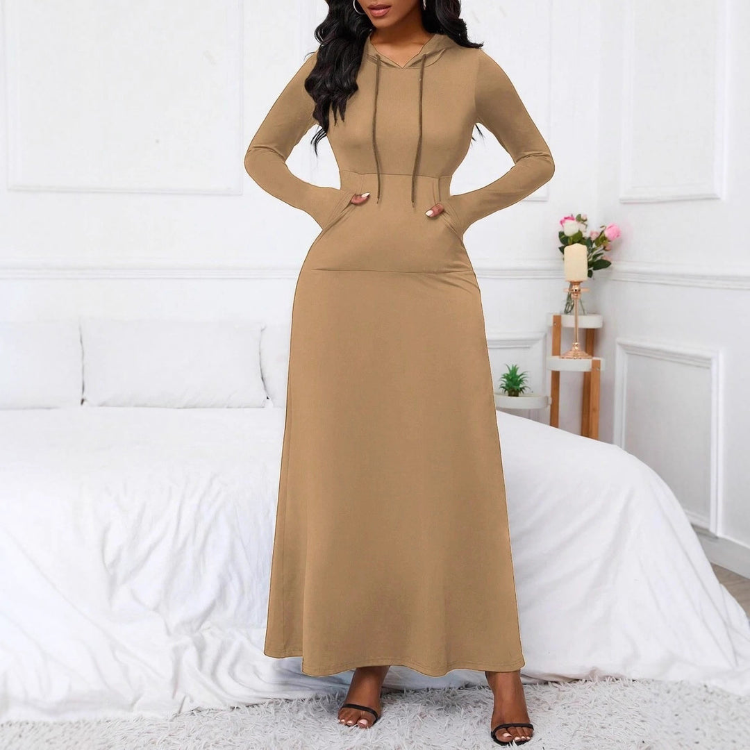 Damen Kapuzenmaxikleid mit praktischem Taschendesign Fudus