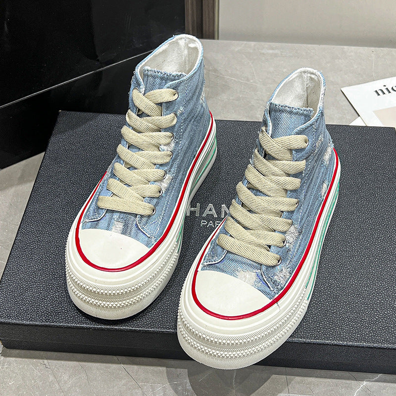 Damen high-top Baumwoll-Sneaker mit modischem Plateau Fudus