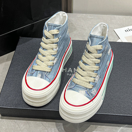 Damen high-top Baumwoll-Sneaker mit modischem Plateau Fudus