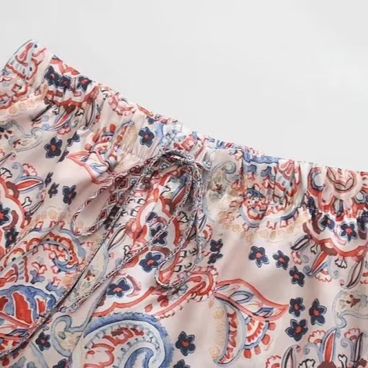 Damen lässige Hose mit floralem Muster und elastischem Bund Fudus