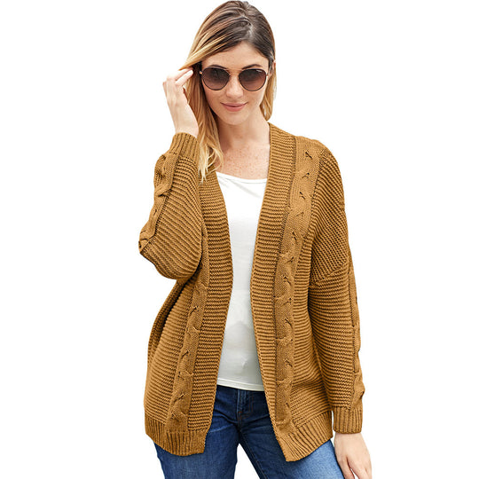 Damen Grobstrickcardigan mit Zopfmuster und lässigem Schnitt Fudus