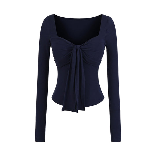Damen langärmliges Oberteil mit dekorativem Knoten Fudus