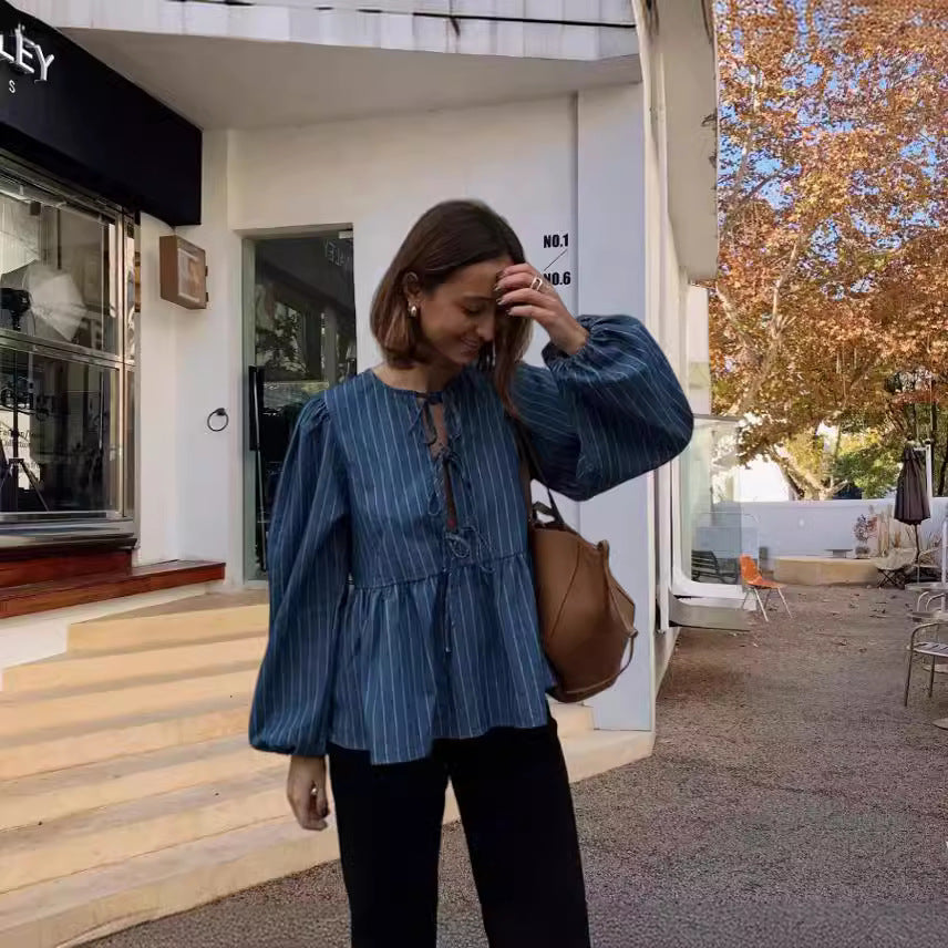 Damen lässige Bluse mit Volant und Rüschen Fudus