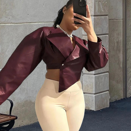 Damen Kunstlederjacke mit asymmetrischem Schnitt und modernen Details Fudus
