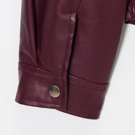 Damen Kunstlederjacke im Urbanen Stil mit elastischem Saum und Seitentaschen Fudus