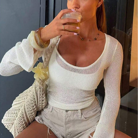 Damen Langärmliges Oberteil aus feiner Netztextur Fudus