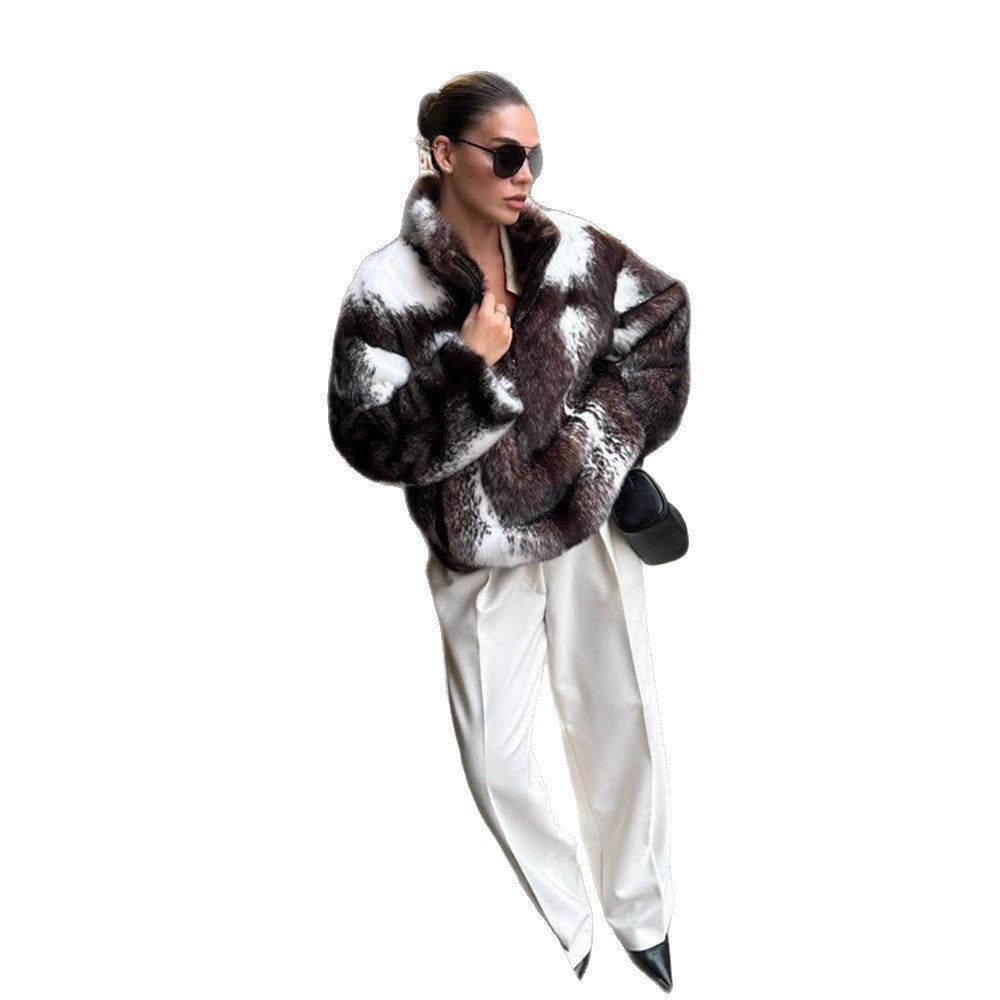 Damen Kunstfelljacke mit raffinierter Fellstruktur und hohem Kragen Fudus