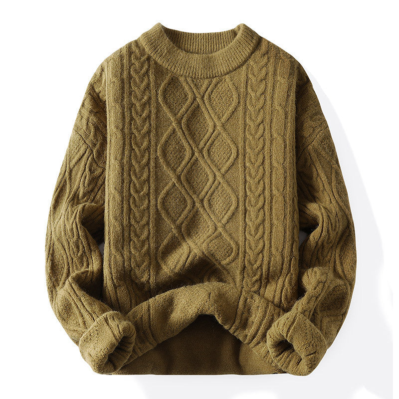 Damen Grobstrickpullover mit zeitgemäßem Zopfmuster und klassischem Rundhalsausschnitt Fudus
