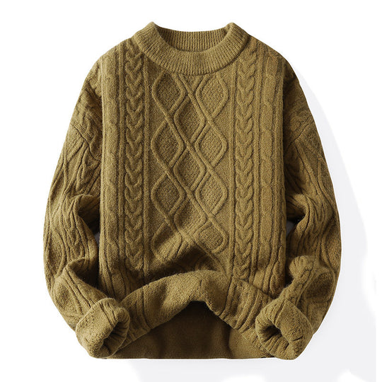 Damen Grobstrickpullover mit zeitgemäßem Zopfmuster und klassischem Rundhalsausschnitt Fudus