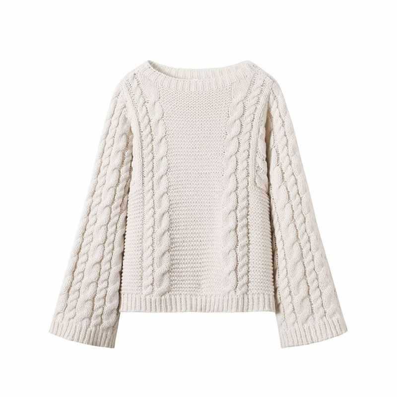Damen kuscheliger Strickpullover mit Zopfmuster Fudus