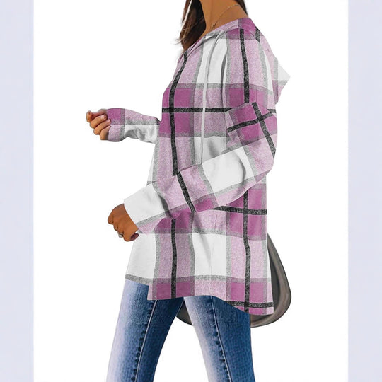 Damen Hoodie mit Karo-Design und V-Ausschnitt Fudus