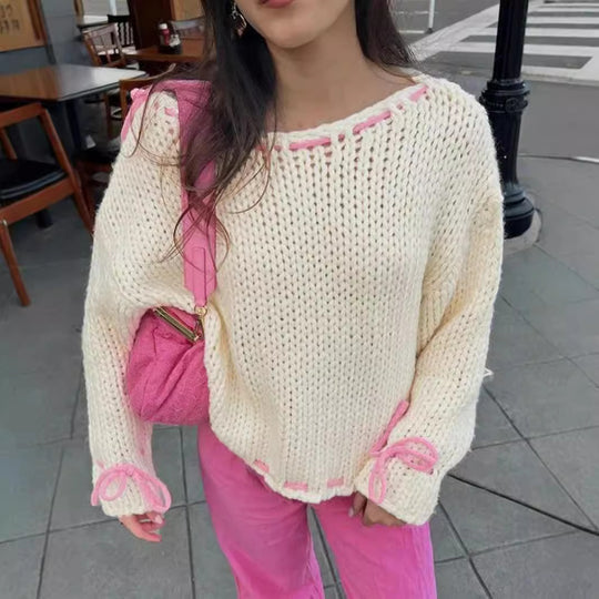 Damen Grobstrickpullover mit verspielten Details und lässigem Schnitt Fudus