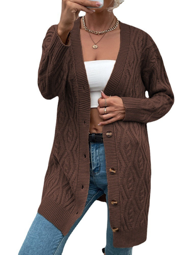 Damen Grobstrick Cardigan mit offenem Design und praktischen Knöpfen Fudus