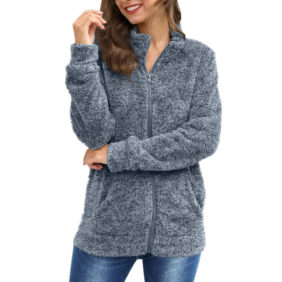 Damen Kuscheljacke mit durchgehendem Reißverschluss und weichem Plüschstoff Fudus
