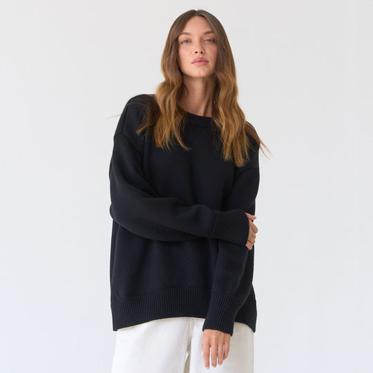 Damen Grobstrickpullover mit weitem Schnitt und lässigem V-Ausschnitt Fudus